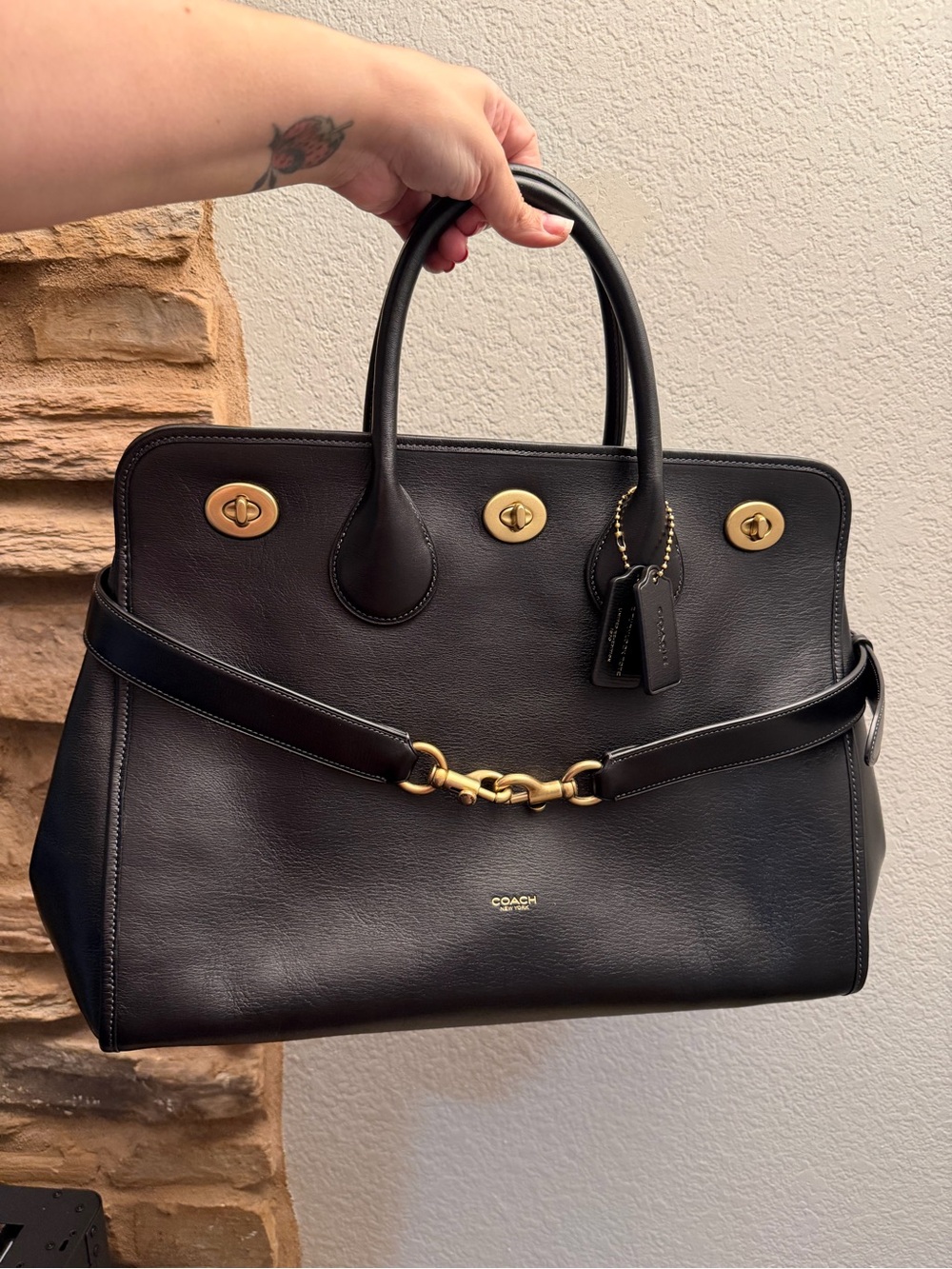 COACH Buy Now Turnlock Tote Bag 40, BRASS/BLACK
